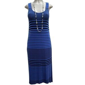 Soma Maxi Dress Women's Small Blue Black Knit Bodycon Sleeveless Scoop Neck